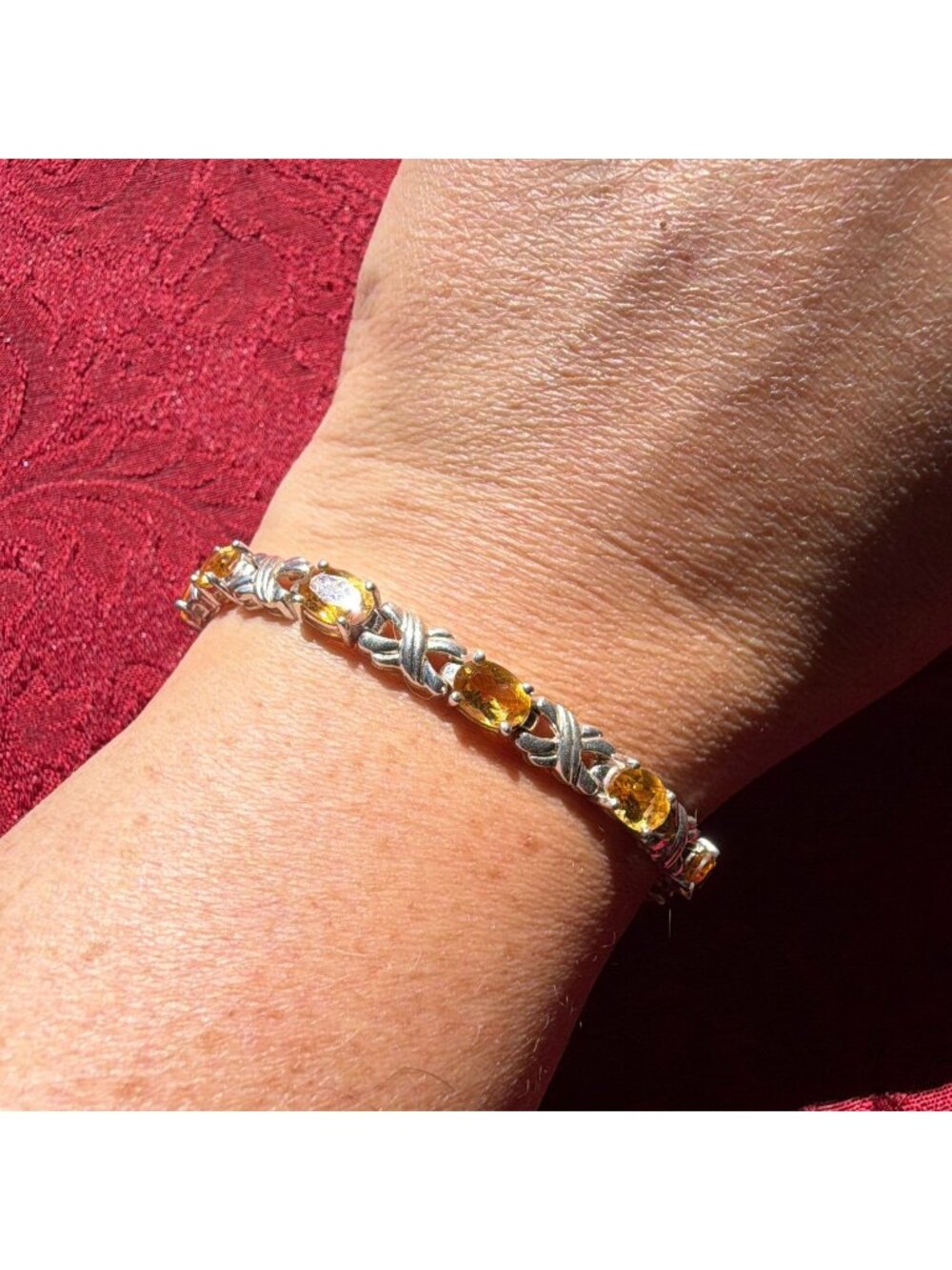 Vintage Sterling Silver Citrine Tennis Bracelet 925 Oval Cut Hugs Kisses X Link